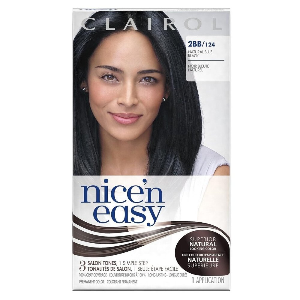 Clairol Nice 'n Easy, 2BB/124 Natural Blue Black, Permanent Hair Color, 1 Kit